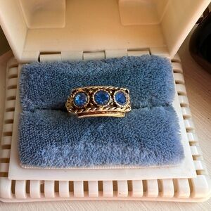 Antique Uncas Cobalt Blue Glass Three  Stone Adjustable Ring